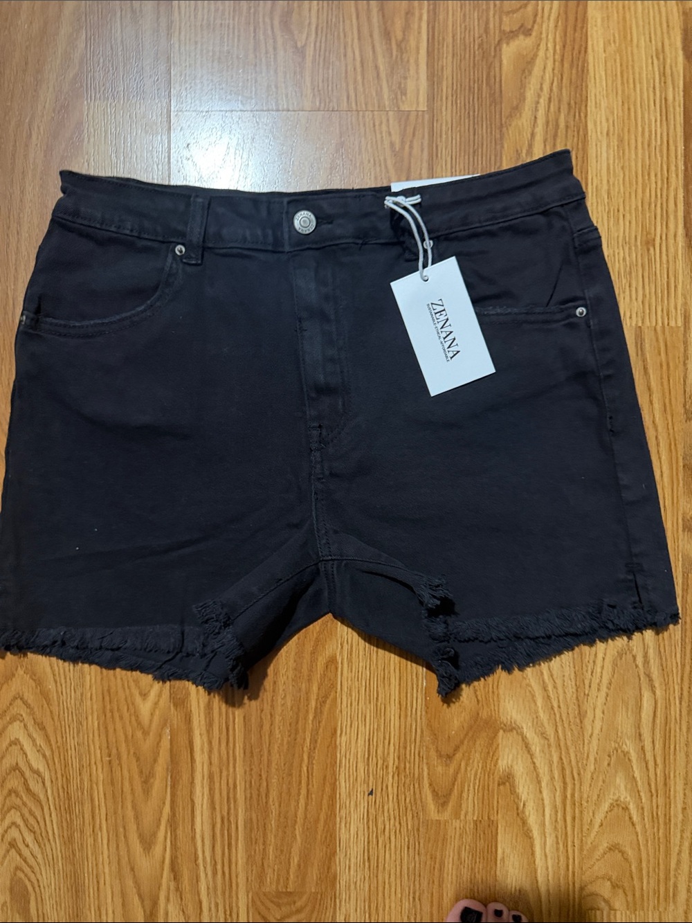 Zenana Black High-Rise Denim Cutoff Shorts